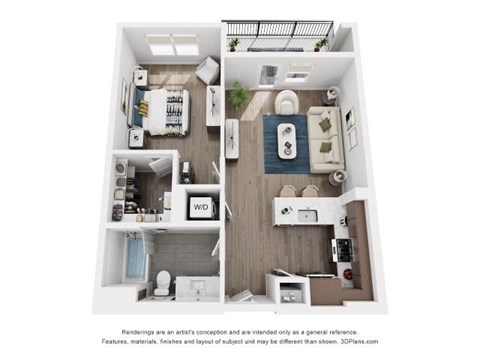 Floor plan for 1 bed, 1 bath, 773 sqft